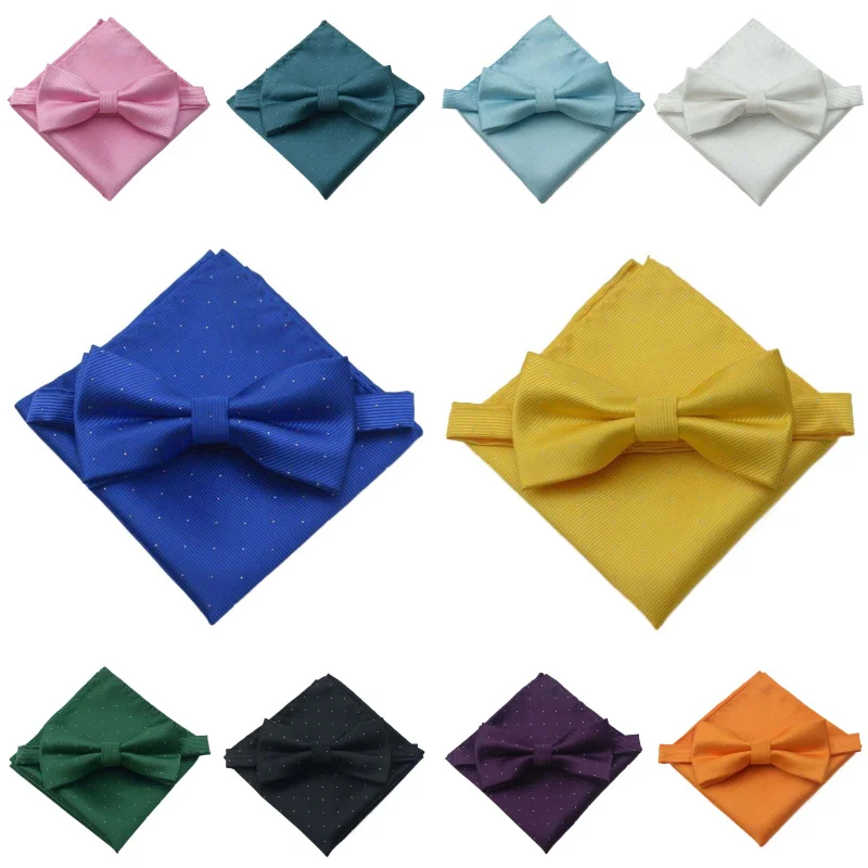 Mens Bowtie Handkerchief Pocket Squares Butterfly Dot Bowknot 2Pcs Set Bow tie Christmas Prom Wedding MW113