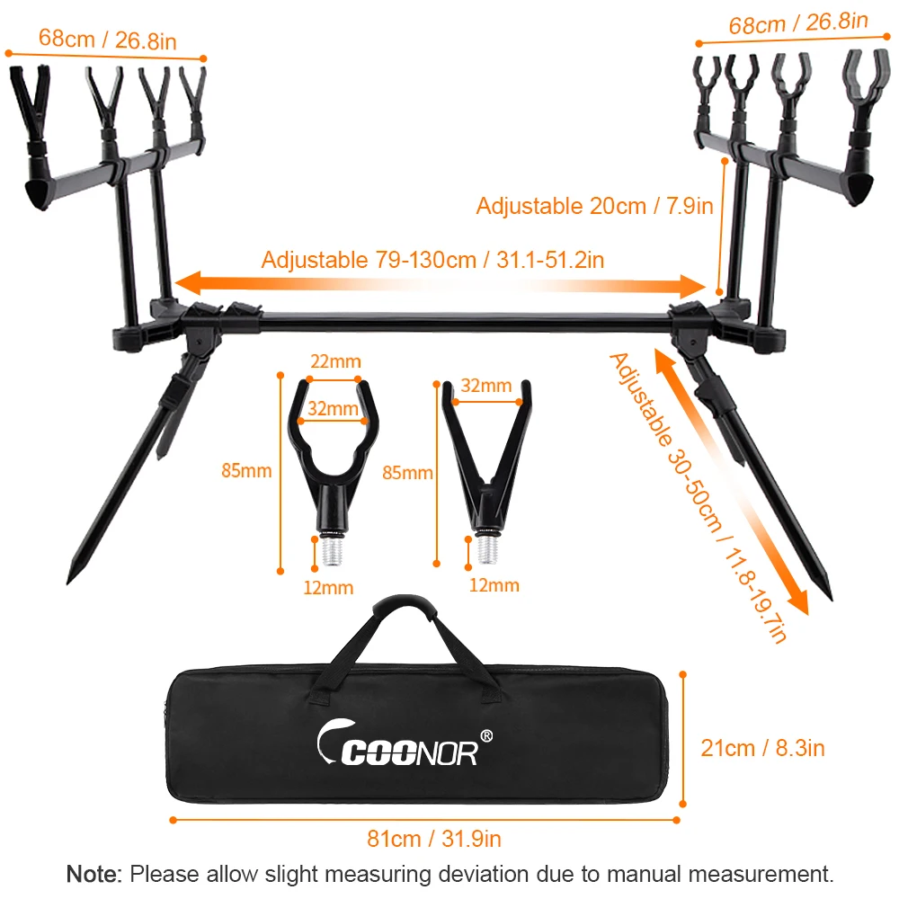 LIXADA RY060 Adjustable Retractable Carp Fishing Rod Stand with 4* LED Fishing Bite Alarms 4* Fishing Swingers 1* Storage Bag