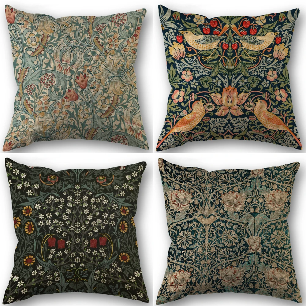 Vogel Blumen botanisch grün Leinen Kissen bezüge traditionelle klassische Kunst Kissen bezüge, dekorative Kissen bezüge 45x45cm