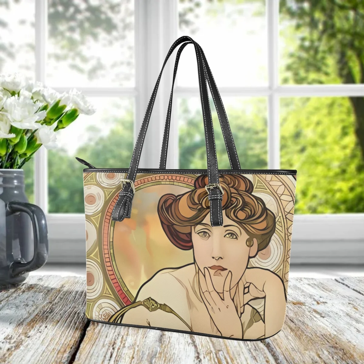 Women's Bag Alphonse Mucha Vintage Print Fashion Ladies Handle Shoulder Bag Street Popular High Quality Shopping Handbags Gift