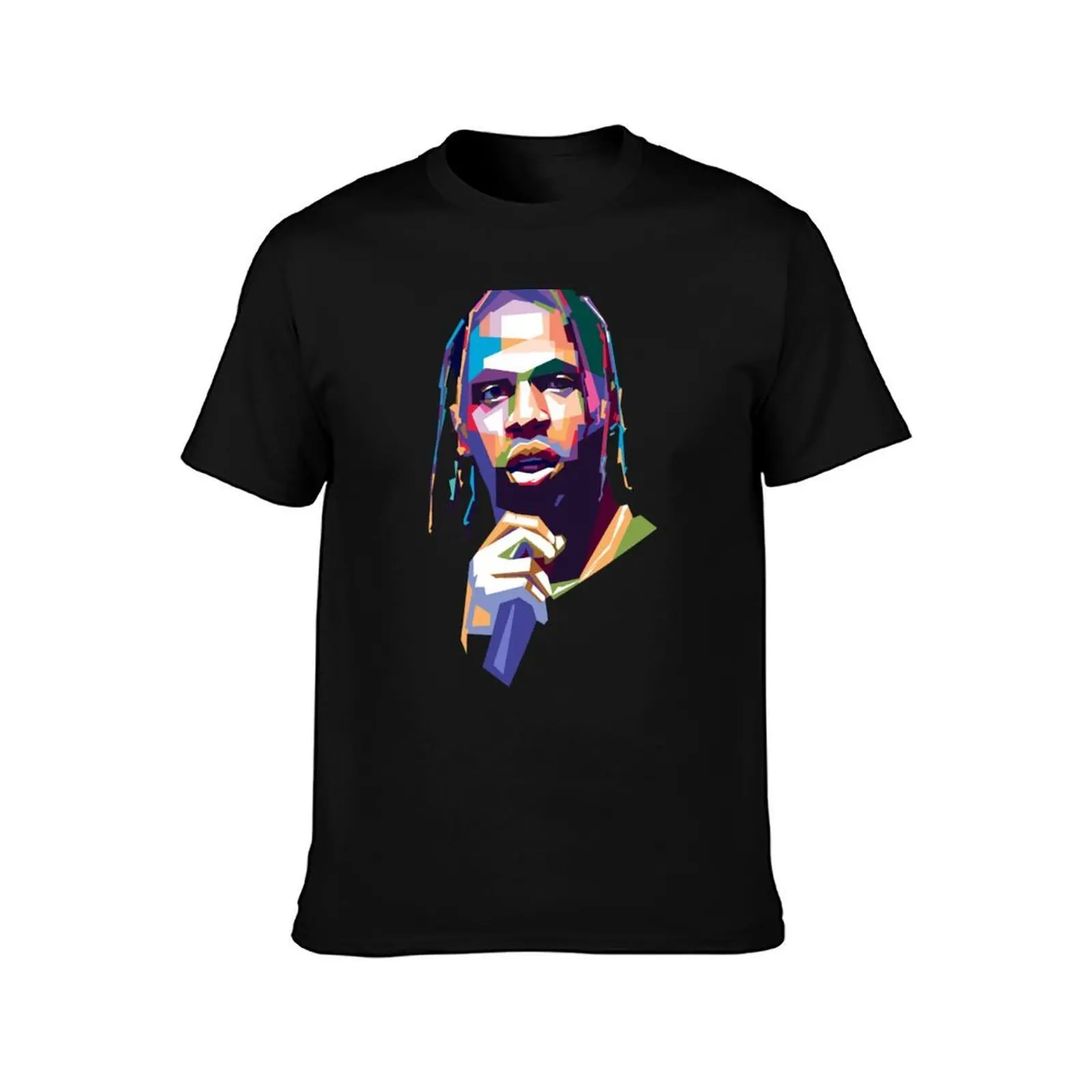 Portrait Travis hiphp popart style T-Shirt, Summer Casual Cotton Tee, Oversized Streetwear Tops, Vintage Graphic Print