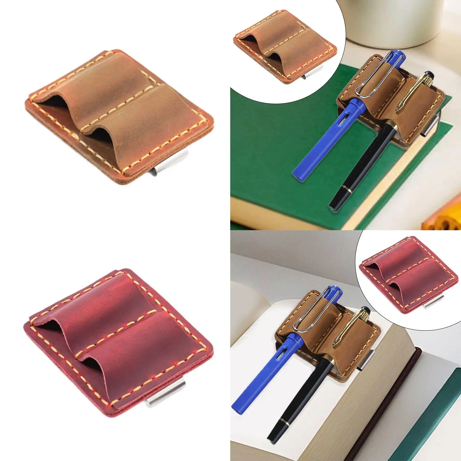 

Double Pen Holder for Notebook with Clip Retro Design for Diaries Clipboards