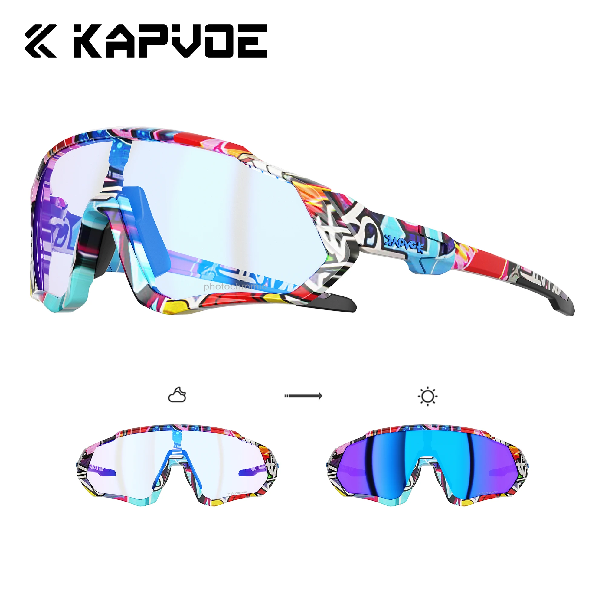 Kapvoe Radfahren Brille Photochrome Fahrrad Brille Outdoor Sport Radfahren Sonnenbrille Integrierte Myopie Rahmen UV400 Fahrrad Brillen