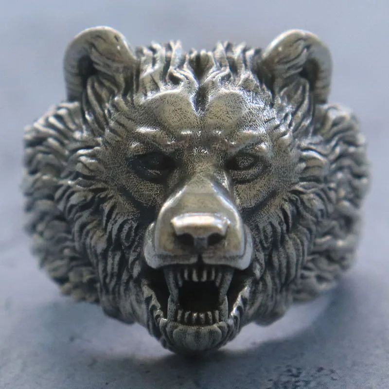 

27-29g 3D Baribal Wild American Black Bear Mens Rings Customized 925 Solid Sterling Silver Black Gold Ring Many Sizes 9-13