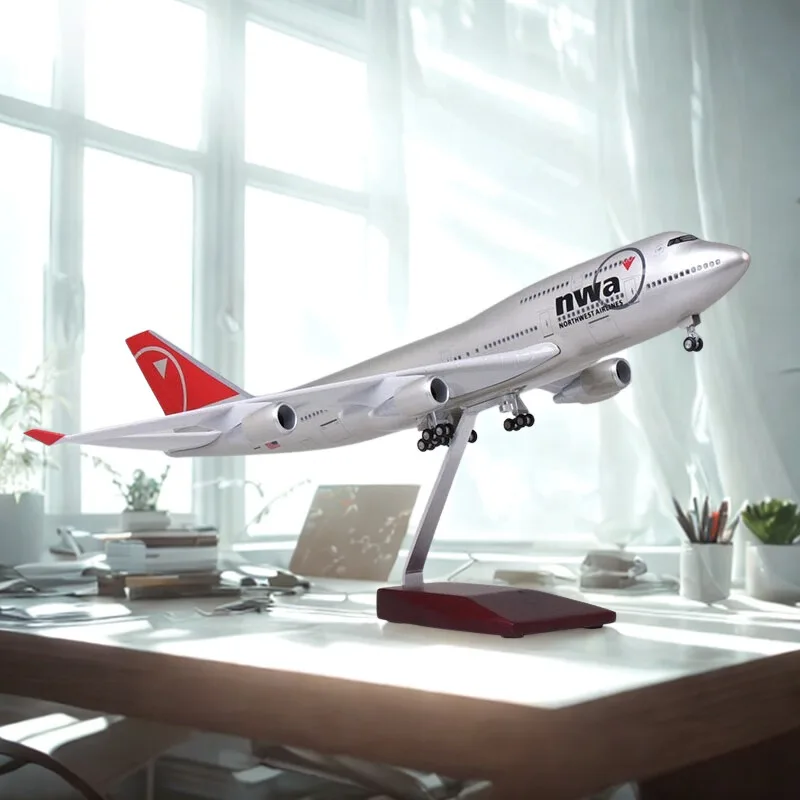 

1:130 Scale Airplane Model American Northwest B747 Plane Model with LED Light(Touch or Sound Control) for Decoration or Gift