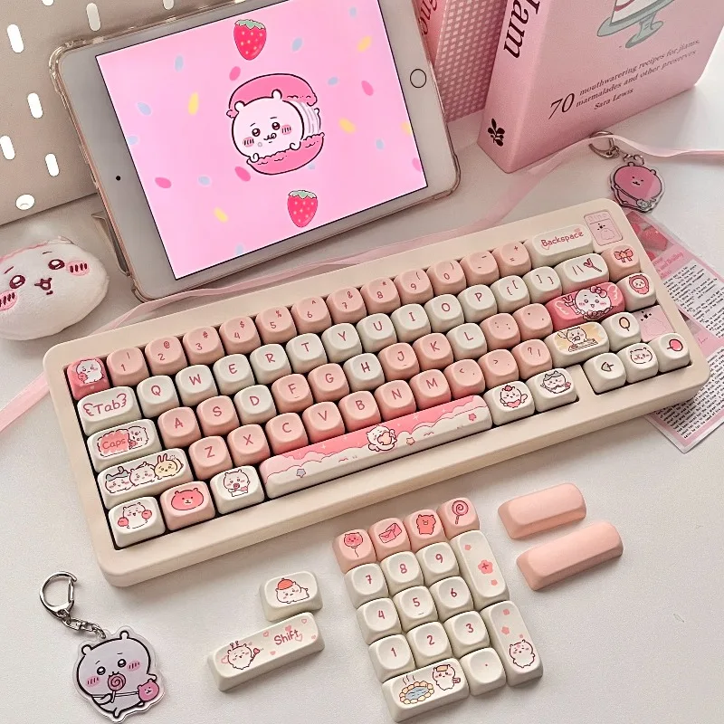 Cartoon Kawaii Chiikawa Usagi Keycaps MOA Height Sublimation Longcheng98 108 104 Fresh Color Smooth Feel Rebound and Follow Up