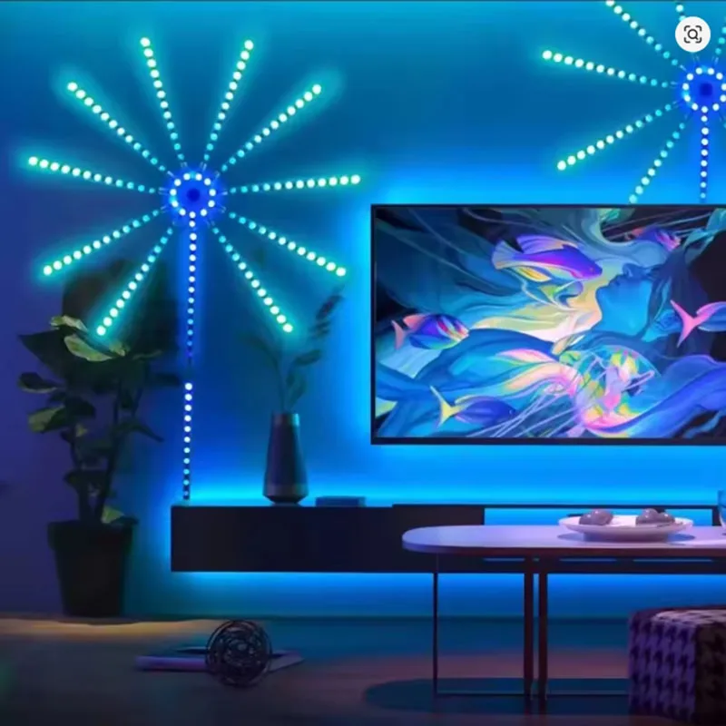 Flowing Marquee Holiday Firework Light, 5V Epoxy LED Strip, Bluetooth APP‑Controlled, Color Changing Music Sound‑Activated