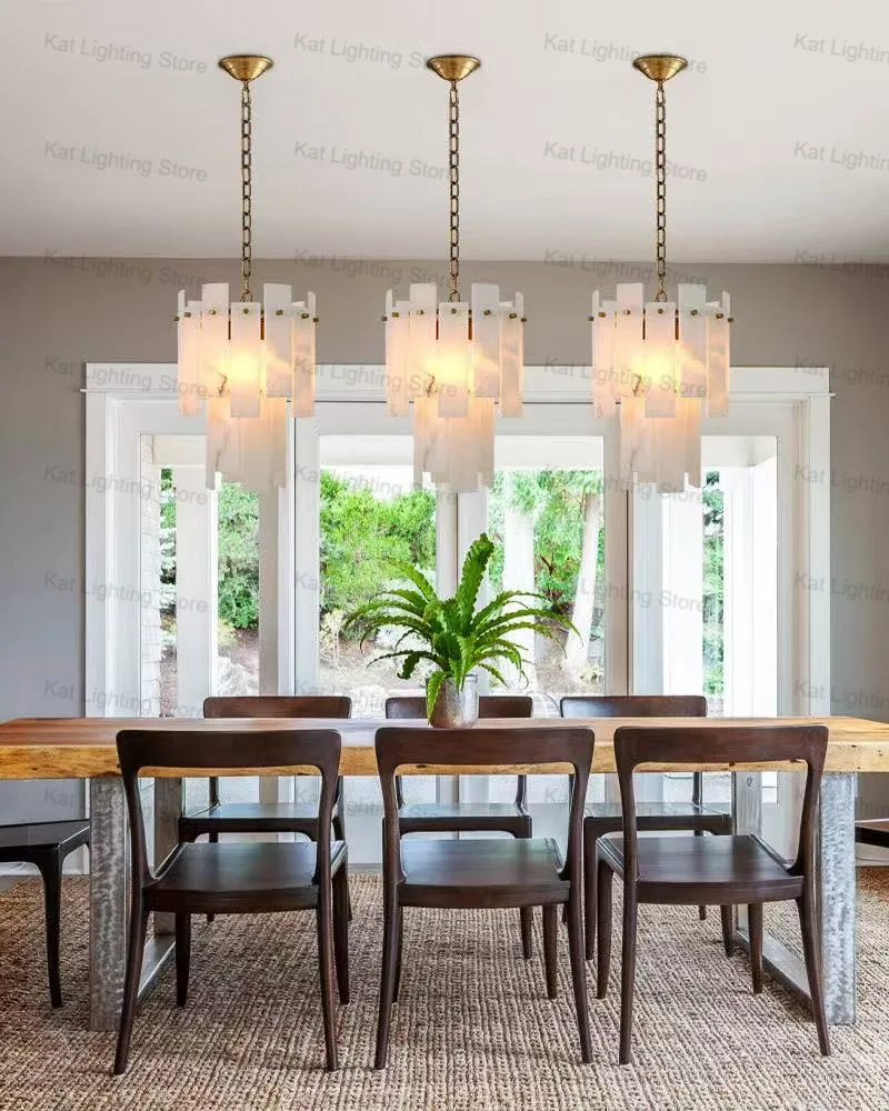 2025 مصباح قلادة من الرخام الأمريكي الفاخر للسقوف من الفولاذ المقاوم للصدأ والنحاس الأسود والفضي بريق مستدير قابل للتعتيم