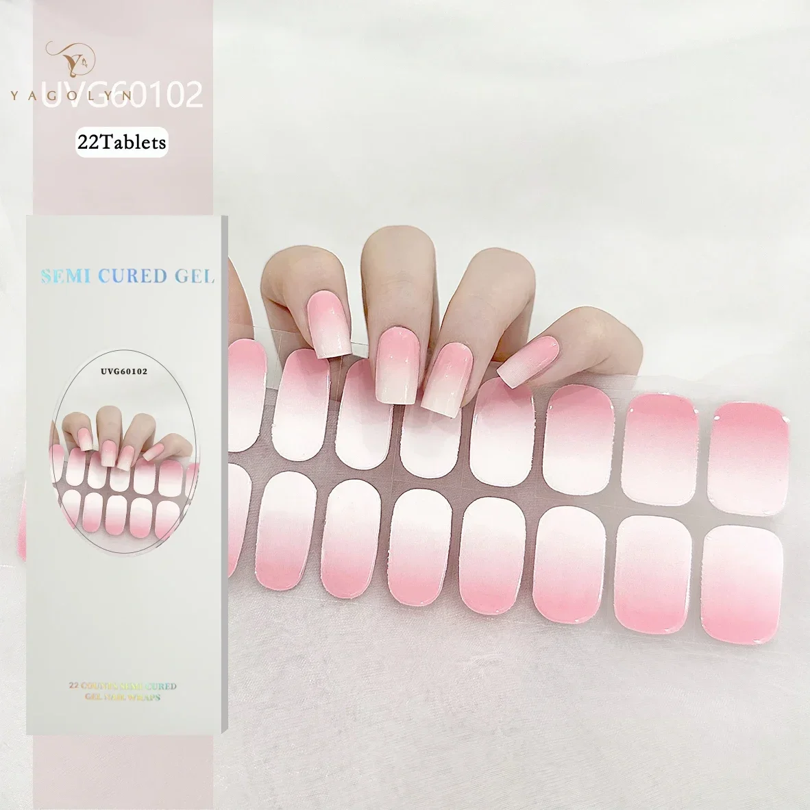20/22 Strips Semi Cured Gel Nail Stickers Set for UV Lamp Full Cover Solid color Manicure DIY Women Fashion Gel Nail Patch