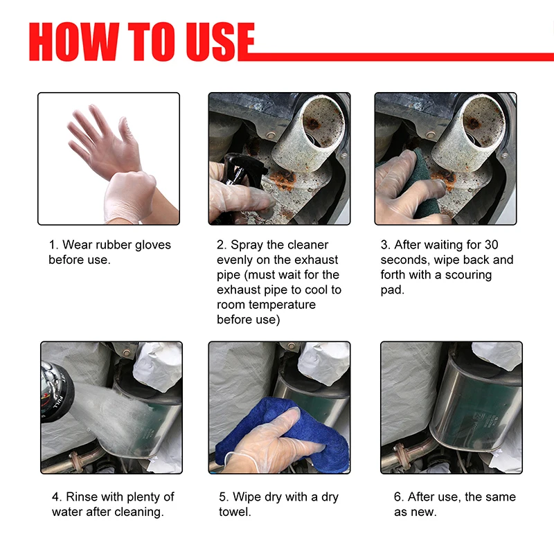 30/120ml Car Motorcycle Exhaust Pipe Cleaner Car Rust Remover with Rubber Gloves and Brush Repair Maintenance Tool Set image 4