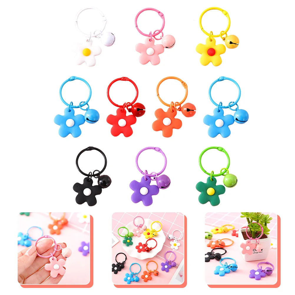 10 Pcs Color Flower Bell Keychain Small Light Non Rust Non Fade for Car Handbag Flower Key Backpack Gifts