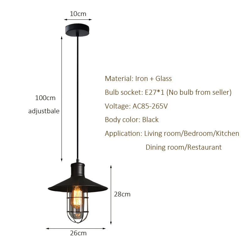 Loft Industrial Retro Chandelier Light Restaurant Bar Warehouse Bird Cage Explosion Proof Glass Lamp Black Pendant Light