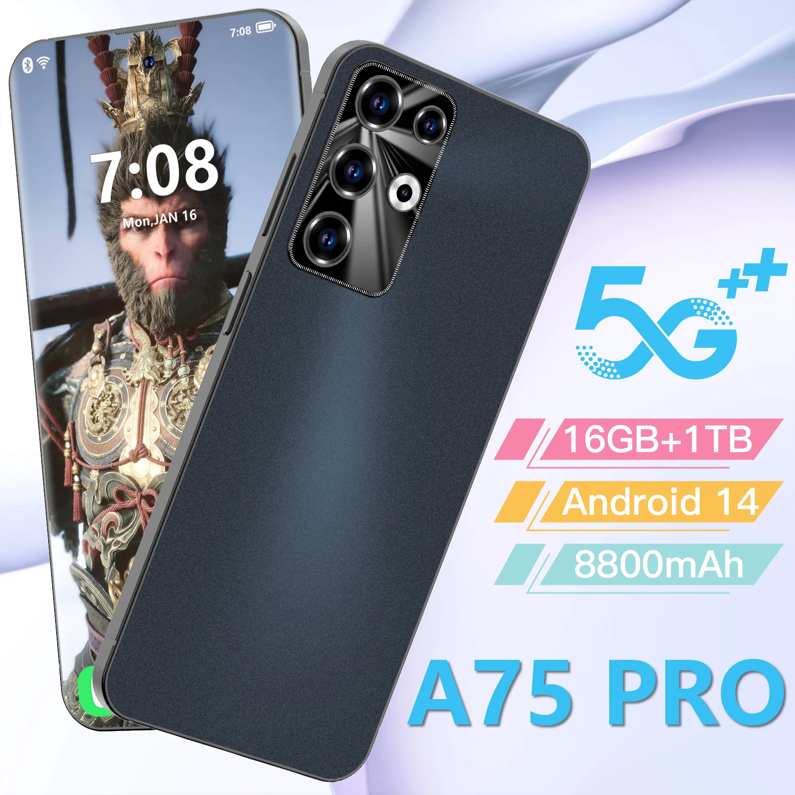 

Global Version A75 Pro 5G Smartphone 7.3 Inch 16GB RAM+1024GB ROM Qualcomm8 Gen 2,108MP Camera 8800Mah Battery Android Phone