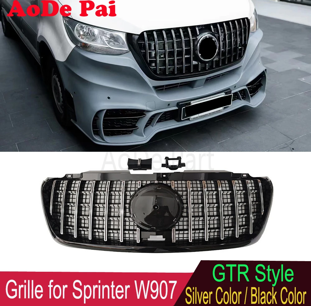 2018-2024 Front Bumper Grille Mesh Hood for Mercedes Sprinter W907 GT Style Silver Black Color