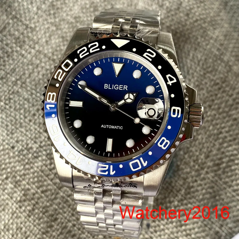 

40mm Bliger Black Blue Dial Sapphire Glass Luminous Ceramic Bezel NH35 PT5000 Miyota Mechanical Automatic Movement Men's Watch