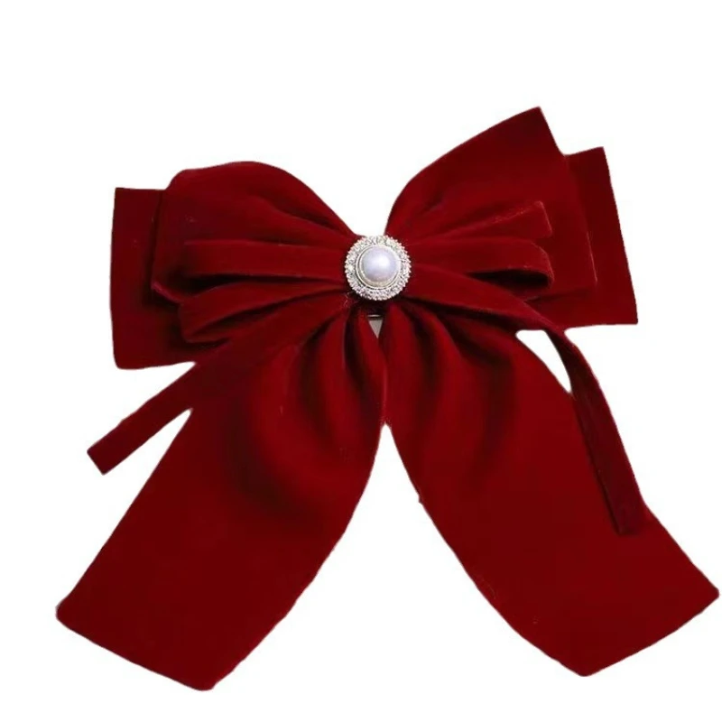 خمر المخملية Bowknot توك شعر أحمر مخملي كبير القوس دبوس الشعر مشبك علوي أنيق ذيل حصان كبير الانحناء إكسسوارات الشعر