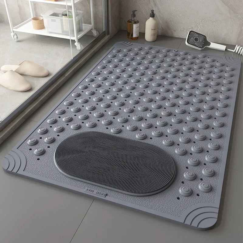 Non-Slip Bathtub Mat PVC Safety Shower Mat with Drain Hole Bath Floor Mat Massage Feet Mat Easy To Clean Bathroom Carpet Rug