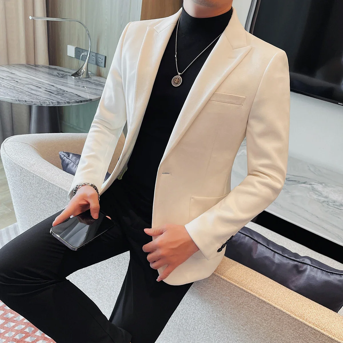 Classics Autumn Winter Suede Suit Jackets Fashion New Solid Slim Fit Business Office Social Blazer Wedding Top Mens Clothing 4XL