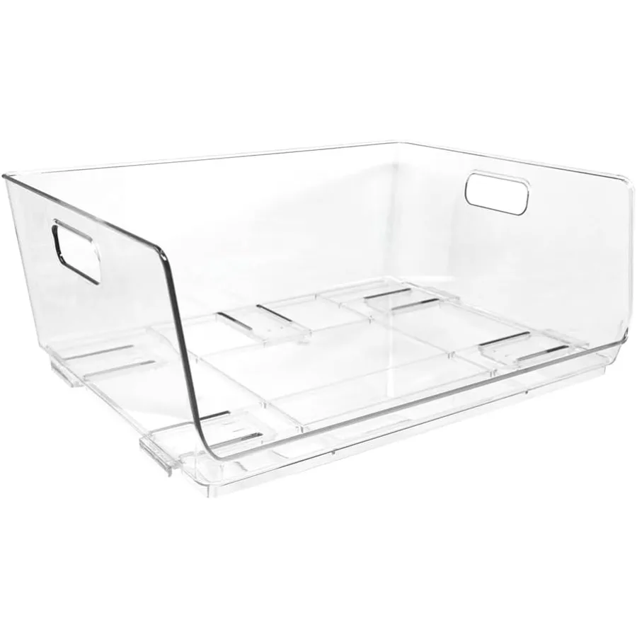 Isaac Jacobs 2-Piece 16" x 12" x 6.1" X-Large Wide Stackable Clear Storage Bins w Open Front Versatile Use Set of 2 Desk Office