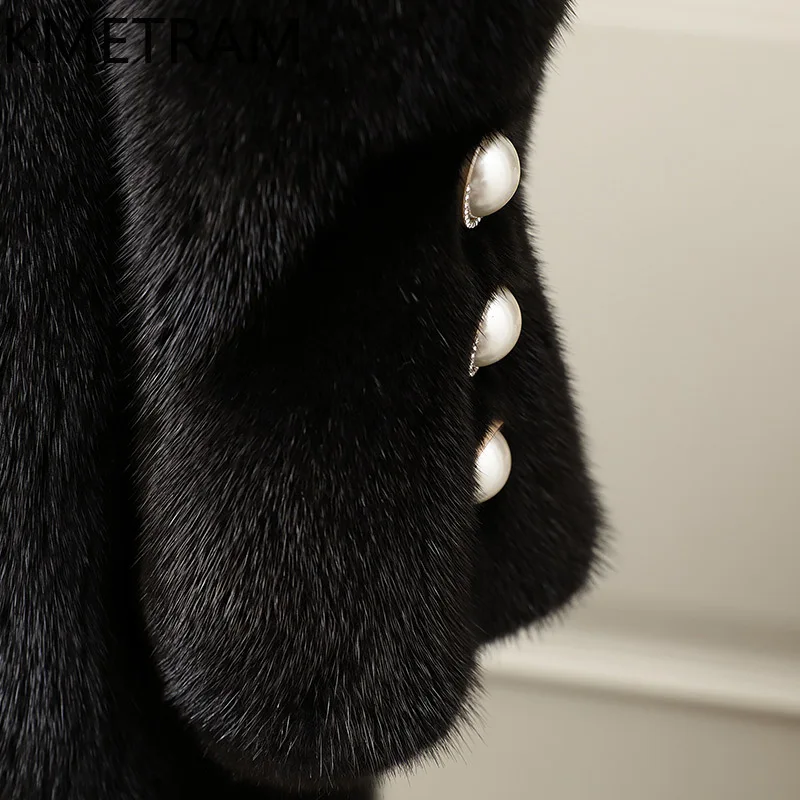 100% veste de fourrure de vison entière femme de luxe noir mi-longue véritable manteau de fourrure de haute qualité vêtements d'hiver pour les femmes vestes en fourrure 2025