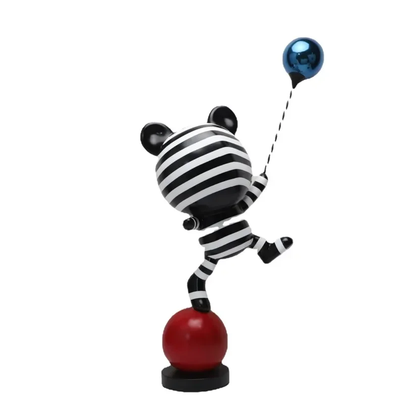 

Contemporary Striped Balloon Bear Statue Cute Room Decor Cartoon Figurine for Living Area Resin Craft Original Presents