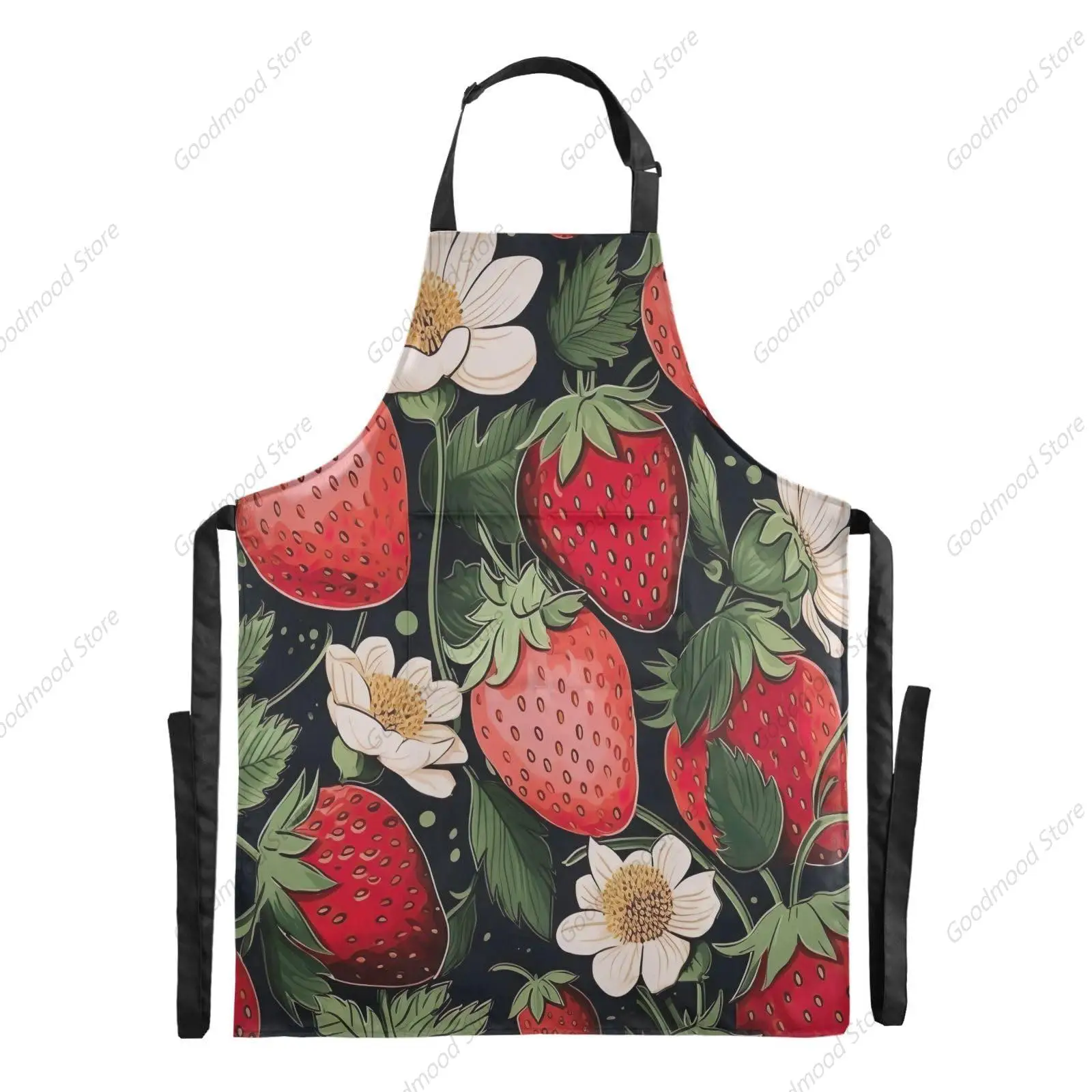 Apron, Strawberries Pattern Aprons for Women with Pockets Adjustable Cooking Aprons for Kitchen Gardening and Men