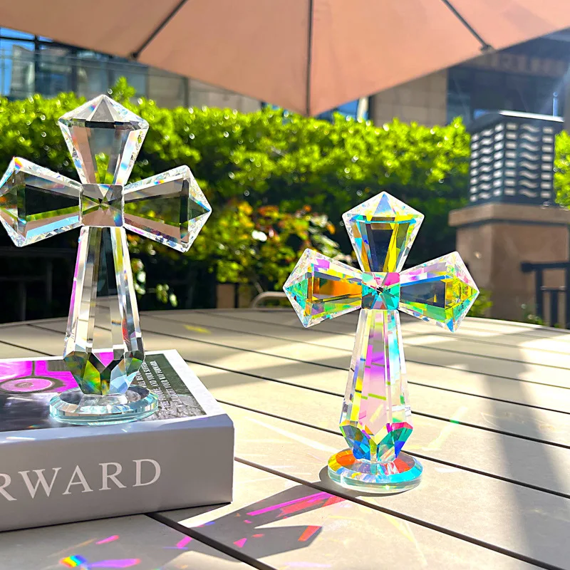 

Crystal Cross Ornament Craft, Spiritual Home Decor for Living Room Bedroom Entryway, Religious Art Statue