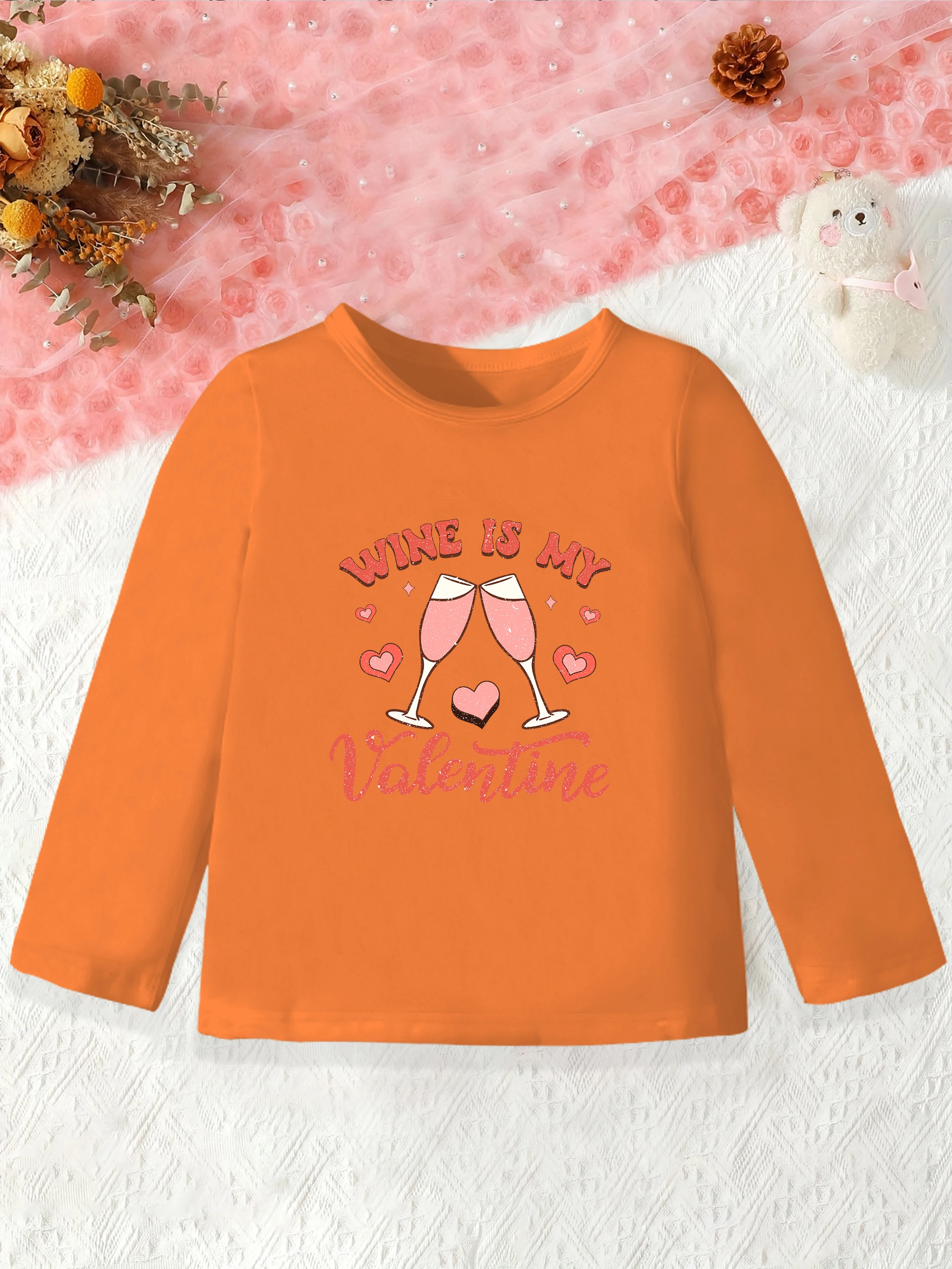 

1 шт.: Осенний базовый слой для девочек на День святого Валентина, бокалы для вина с рисунком сердца и милым узором