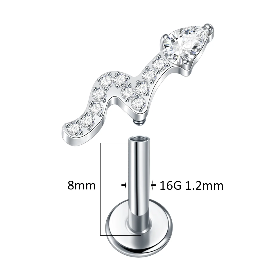 1/5PCS Titanium Snake Cartilage Earrings Stud 16G Internally Threaded Zircon Flower Ear Helix Tragus Conch Piercings Jewelry 16G