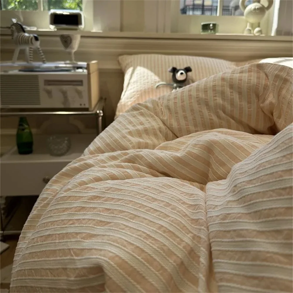 Ins Nordic Bettbezug-Set, Steppdecken-Set, minimalistischer Stil, grauer Streifen, Bett-Set bestehend aus vier Teilen, Luxus-Bettwäsche-Set für Zuhause, Bettwäsche – Detail 6