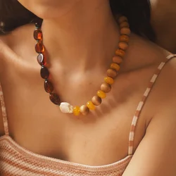 Boho Necklace for Women Vintage Multicolor Charm Necklace Natural Gemstones Baroque Pearl Pendant Summer Bohemian beaded Jewelry