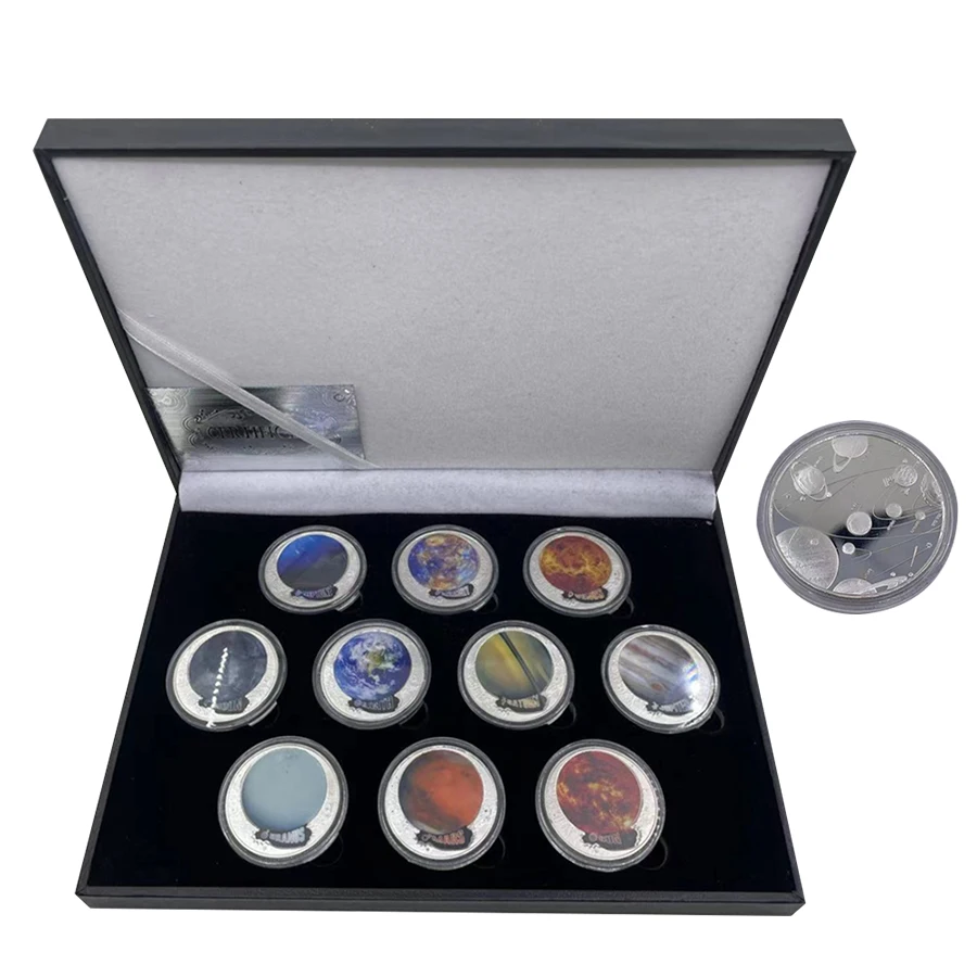 10pcs Solar System Silver Coins Our SOLAR SYSTEM. COIN COLLECTION PLANETS. EARTH.MARS.SUN Coin Medal Gifts Souvenirs