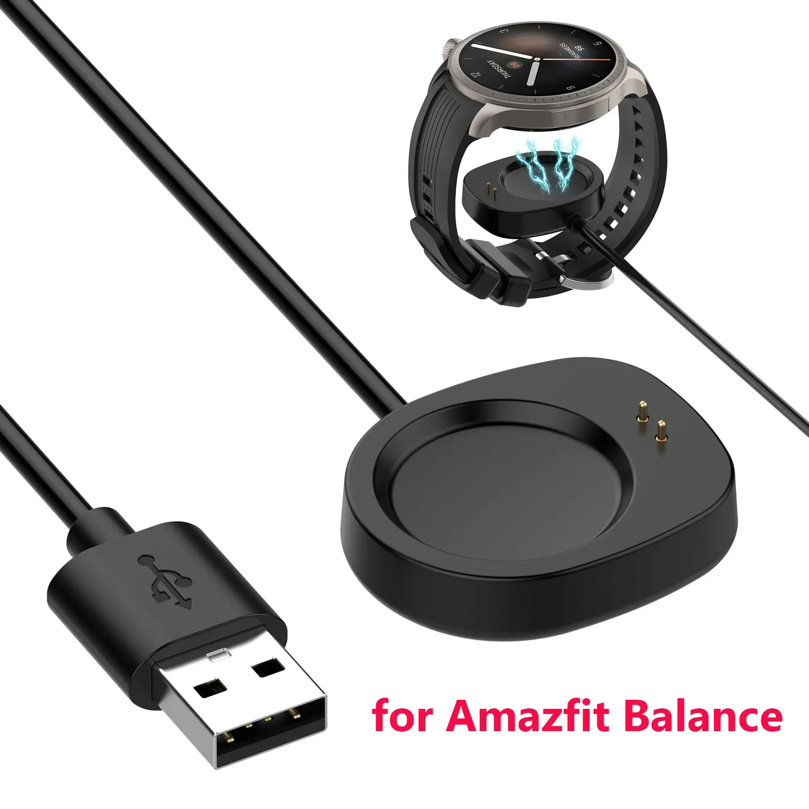 

USB Charging Dock for Amazfit Balance A2286 Cable Smart Watch Charger Magnetic USB-A Charge Cord Adapter 3.3ft/100cm Black