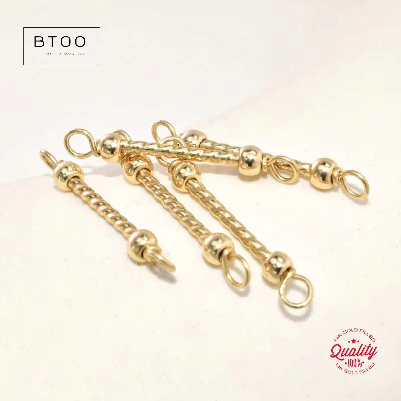 14K Gold Filled Bar Charms, Stick Connector Charms For Jewelry Making Supplies, Bracelet Stick Connector Charms w/ Ball Bead End