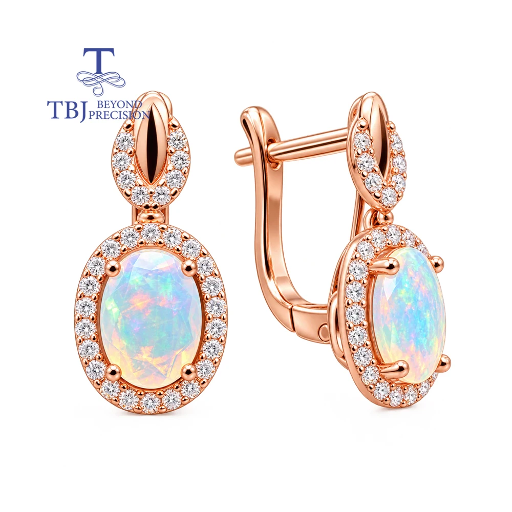Top quality Opal Clasp earring ,oval cut 6*8mm 1.7ct natural gemstone 925 sterling silver rose  color fine jewelry tbj promotion