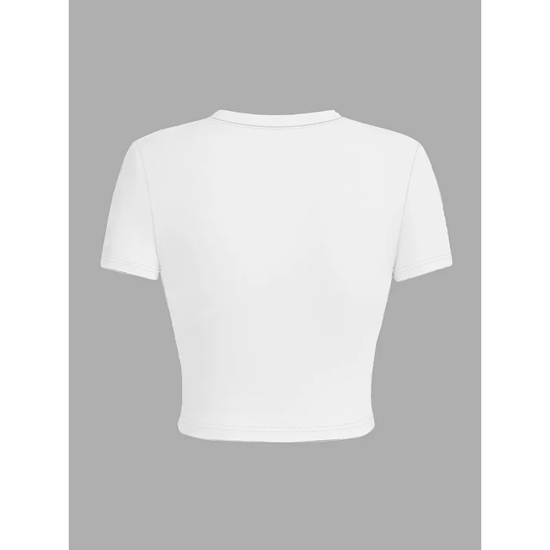Milano & Flag Print Crew Neck T-Shirt, Casual Short Sleeve Crop T-Shirt For Spring & Summer, Women's Clothing
