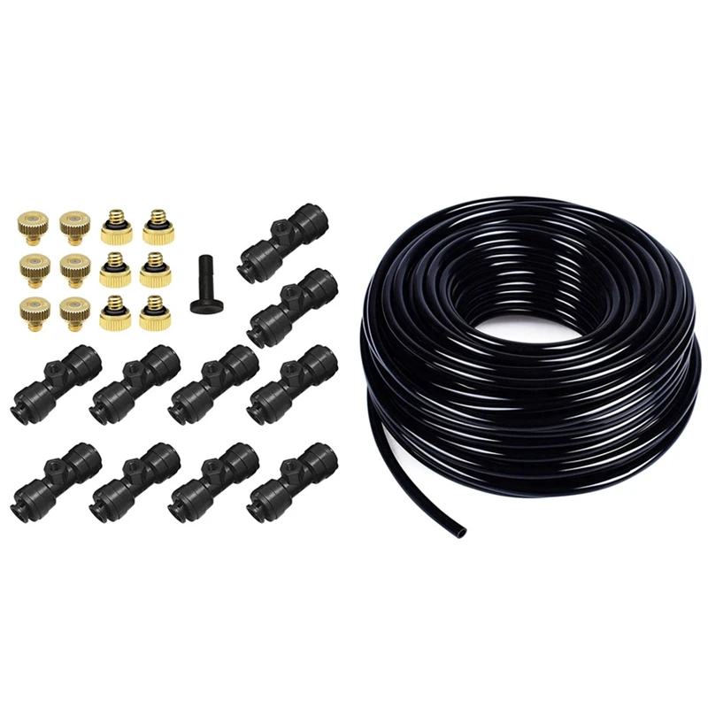 Misting Nozzles Kit Fog Nozzles & 30M Meter 1/4 Inch Blank Distribution Pipe Drip Irrigation Hose