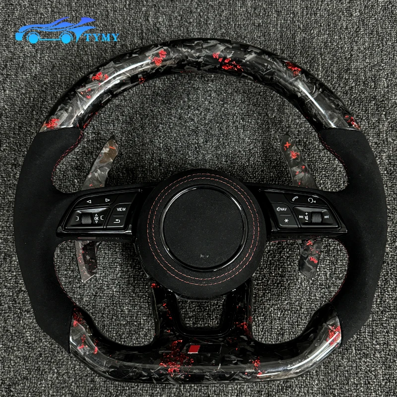 Для audi A1, A3, A4, A5, A6, A7, A8, Q3 и Q5, Q7, Q8, TT, ковка R8, плоский спортивный руль из углеродного волокна в сборе Для audi A1, A3, A4, A5, A6, A7, A8, Q3 и Q5, Q7, Q8, TT, ковка R8, плоский спортивный руль из углеродного волокна в сборе