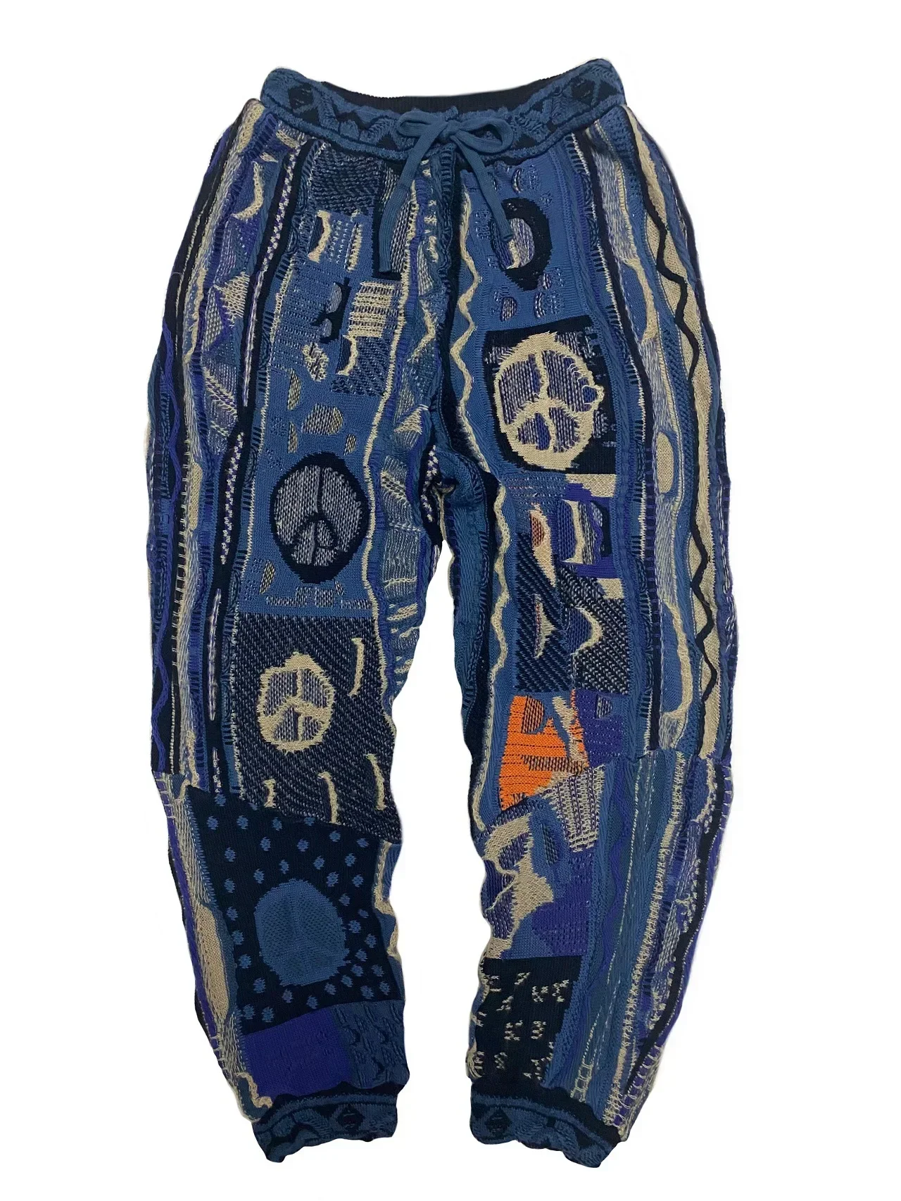 

Kapital Vintage Non Hirata Hiroshi Japan Splice Men's Hip Hop Anti War Loose Knitted Pants Blue Tied Thick Sweatpants