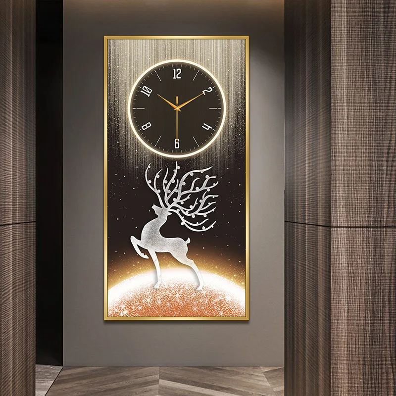 

40 * 80CM elk aluminum alloy hanging clock, crystal porcelain painting, living room decoration painting, hanging clock