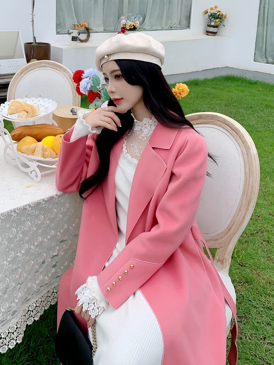 

Двустороннее шерстяное пальто из кашемира для женщин, средней длины, свободного кроя, ниже колена, верхняя одежда в стиле Dongda Gate, осень-зима, новинка