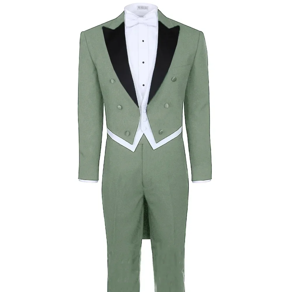 

New Italian Tailcoat Design Men Suits For Wedding Prom Elegant Terno Men Suit Set Groomsmen Groom Tuxedos (Jacket+Pants+Vest)