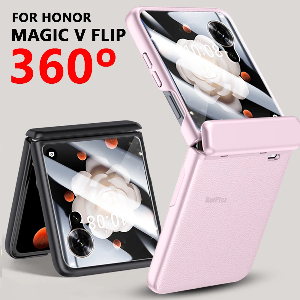 

For HONOR MAGIC V FLIP Lens Protection Leather HD Glass film Shell integration bracket Hinge protection Shockproof Phone Casing