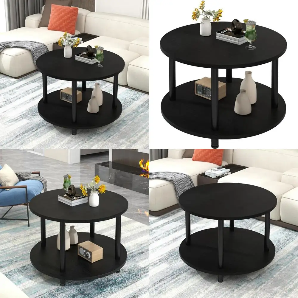 

Modern 23.6 Two-Tier Round Coffee Table with Storage, Metal Frame Accent Table for Small Spaces, Ideal for Living Room and Offic