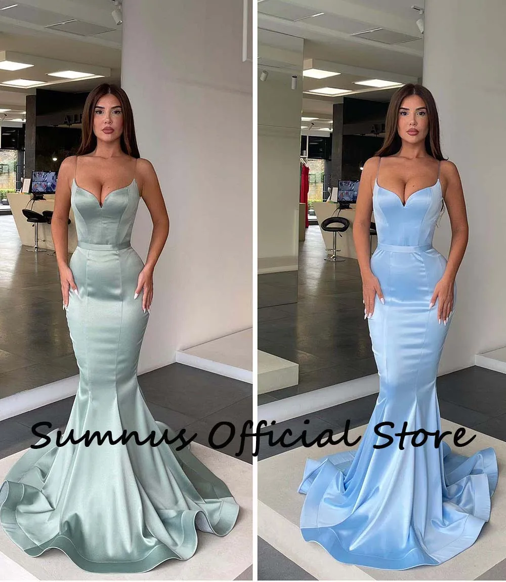 Sumnus-Vestido largo de satén con tirantes finos para fiesta, traje Sexy de sirena, con cordones, color liso, para celebraciones, vestidos de noche para graduación