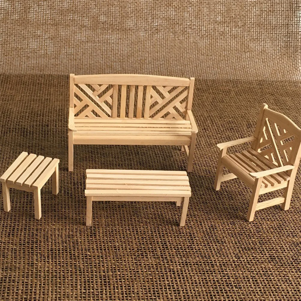 4 pezzi mini sedia da spiaggia in legno 1/12 mobili per ornamenti per bambini giochi di finzione accessori per la casa giocattolo