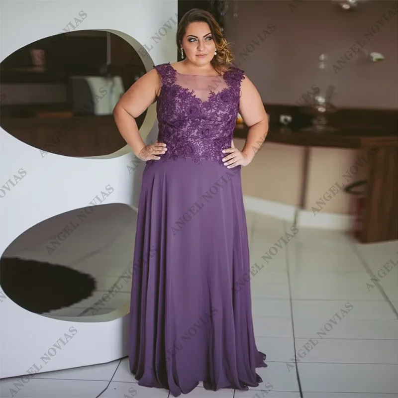 

Customized Sheer Neckline Long Purple Plus Size Mother of the Bride Dress 2024 Wedding Party Dress Vestido Fiesta Boda Invitada