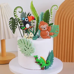Tropical Jungle Safari Animal Cake Toppers Bird Palm Leaves Cute Sloth Cake Decoration Forest Theme Kids Birthday Party Decor