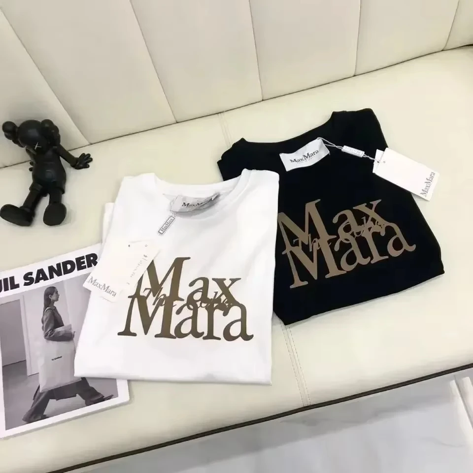 2024 New Max Mara Tide Brand Tees Print T Shirt Men Women Couples Short-sleeved Pure Cotton T-shirt Oversized Top Kids T-shirts