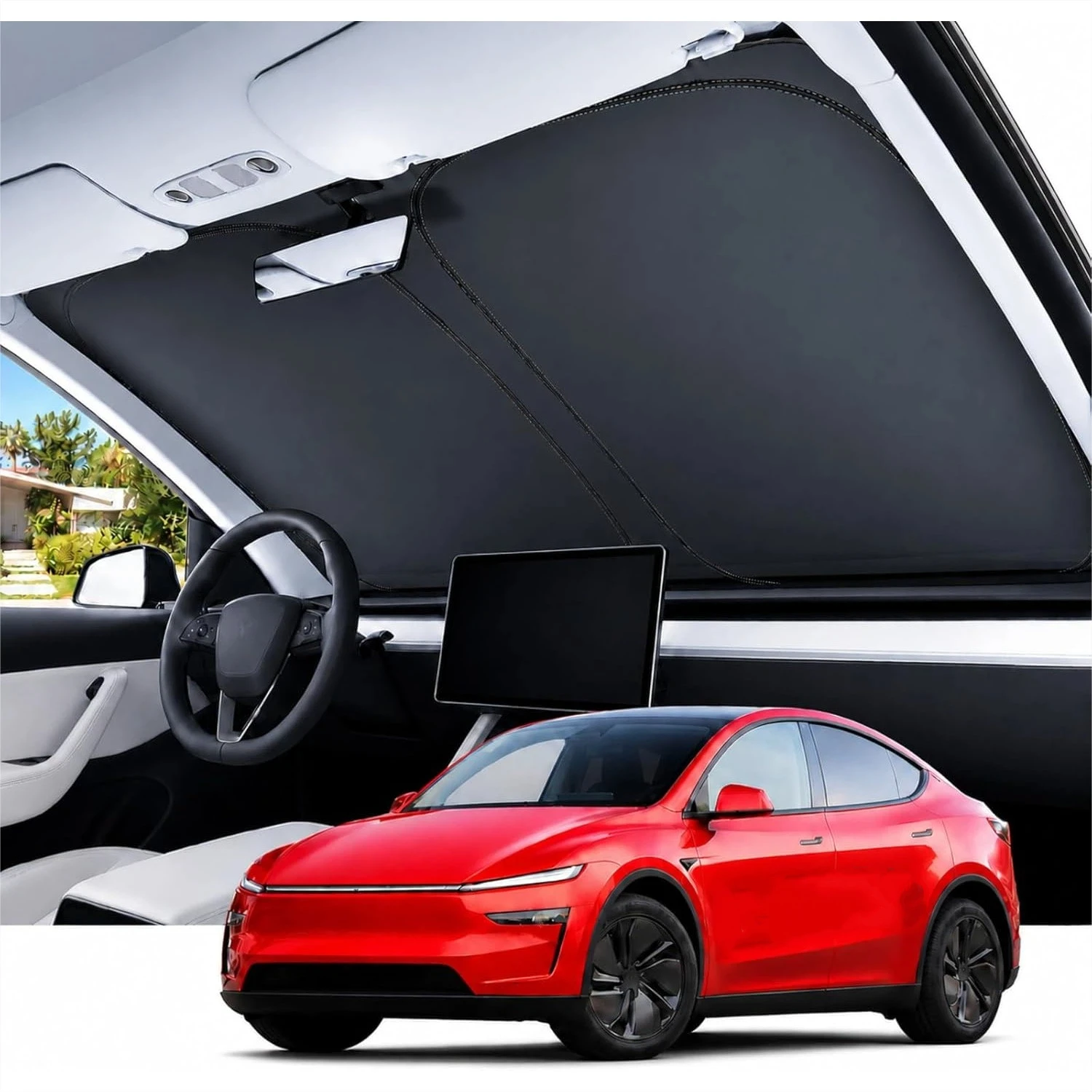 For Tesla Model Y Juniper 2026 Model 3 Highland Windshield Sunshade Sun Blockage Foldable Heat Insulation Sunshade Storage Bag